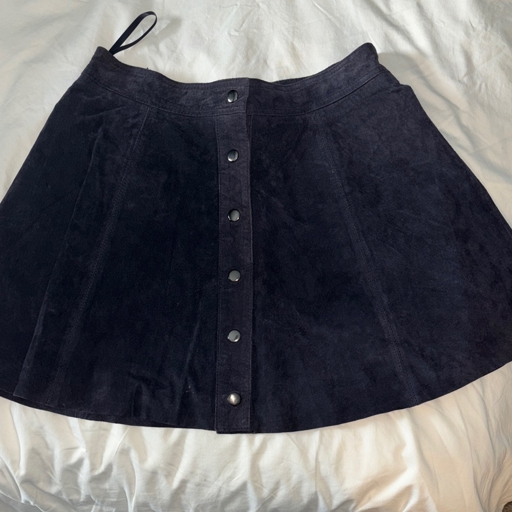 Blue Suede Button-Front Women's Skirt